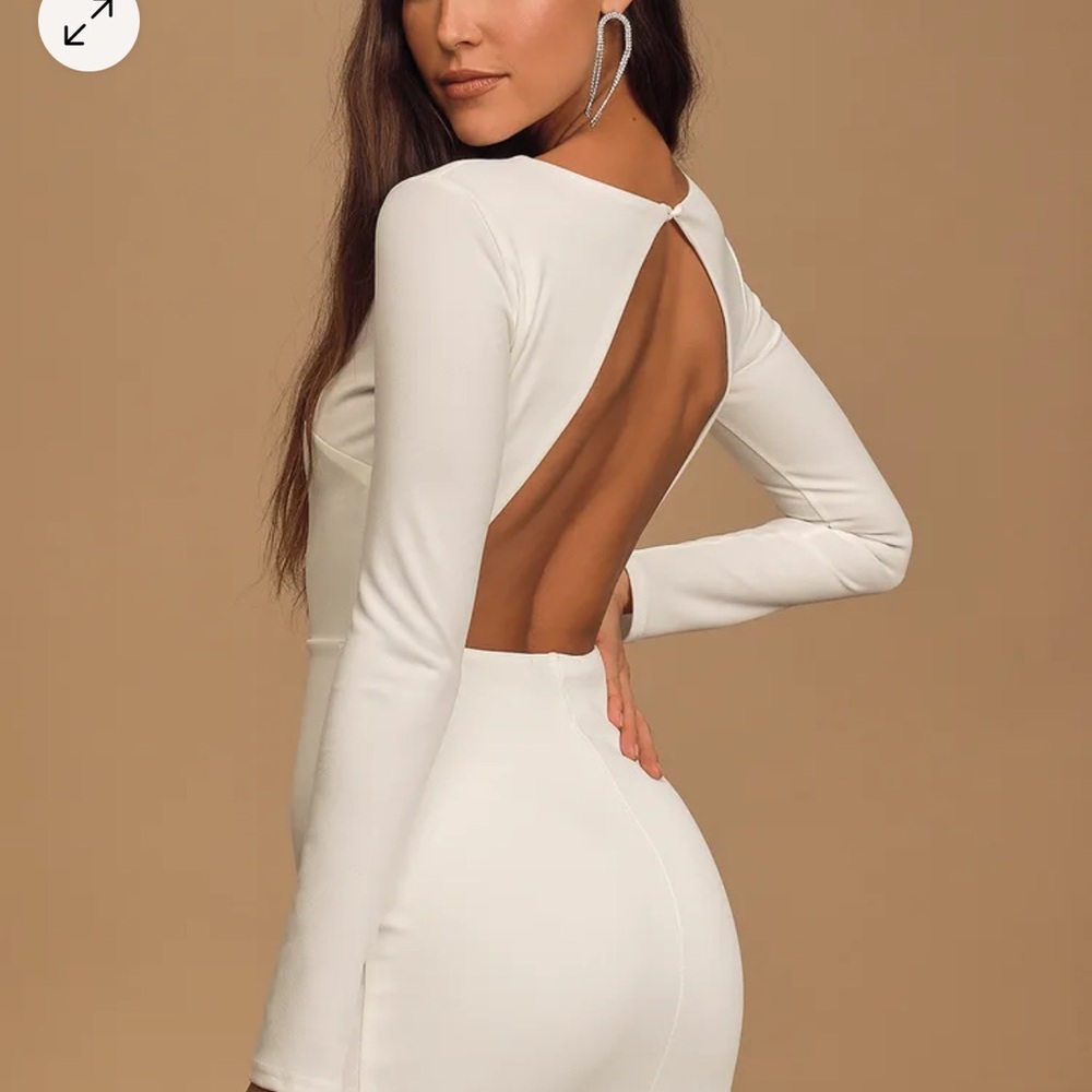 BNWT Lulu’s Ground Rules White Backless Long Sleeve Bodycon Dress.